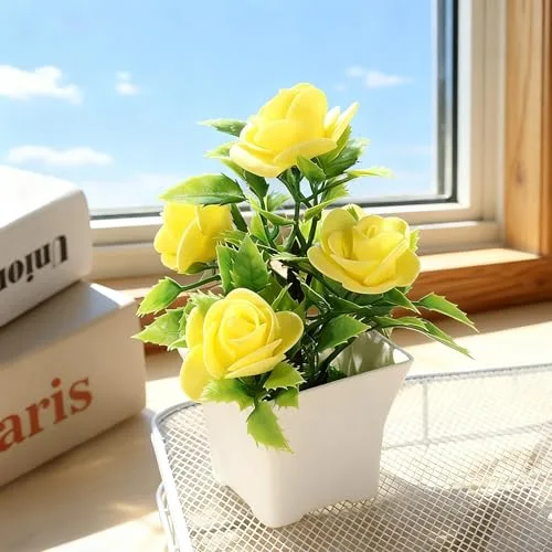 بونساي صناعي صغير بورود فوم صفراء لديكور المكتب والطاولة