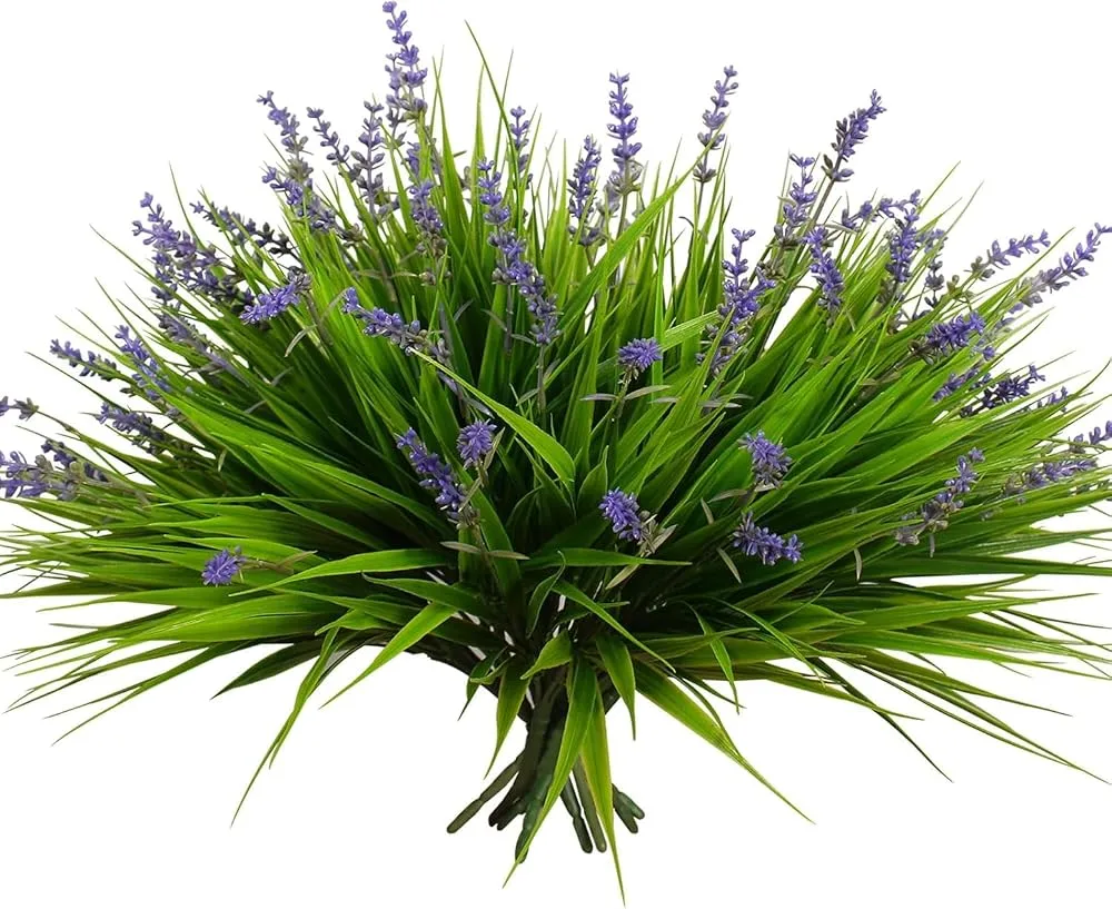زهور صناعية خارجية 10 حزم زهور حمراء مع عشب خضراء Generic